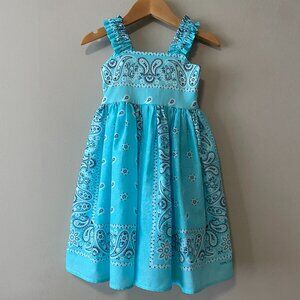 Handmade Children's 100% Cotton Blue Paisley Elastic Straps Dress
